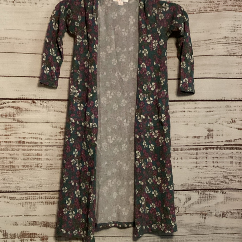 LuLaRoe Teal and Pinkish Purle Floral Cardigan
